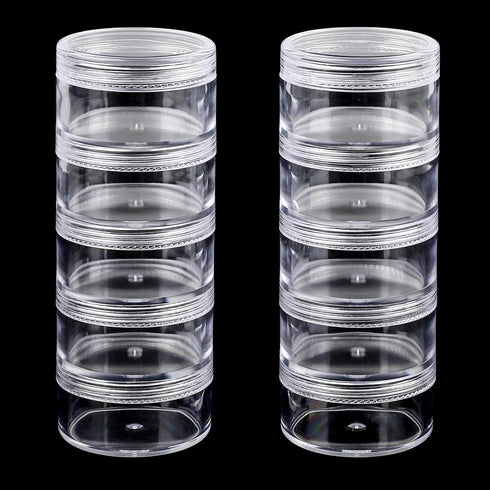 2 Sets 5 Layer Stackable Bead Storage Plastic Storage Jars Stackable Clear Containers Round Plastic Cosmetic Storage Box Art Craft Accessory Organ...