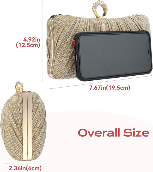 Simcat Women Gold Clutch Purses Glitter Evening Handbag Pleated Evening Bag for Lady Formal Bridal Wedding Prom...