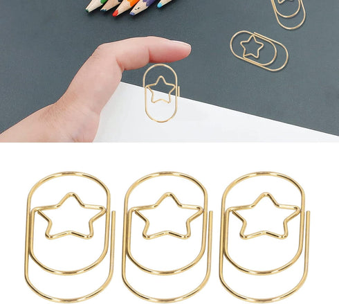 40Pcs Fancy Paper Clips, 4.9X2.4cm Strong Clamping Force Metal Five Pointed Star Shaped Paperclips, Office Supplies Paper Clamps with 4 Storage Bo...