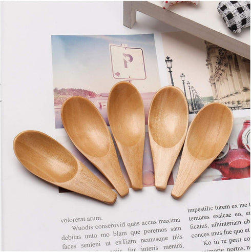 5 Pieces Mini Wooden Spoons, Small Salt Spoon with Short Handle Mini Wood Scoop for Spice Jars Tea Coffee Milk Powder, Natural Color...
