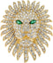 Rhinestones Stubbed Green Crystal Eye Lion Head Golden Brooch Pin Golden...