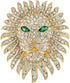 Rhinestones Stubbed Green Crystal Eye Lion Head Golden Brooch Pin Golden...