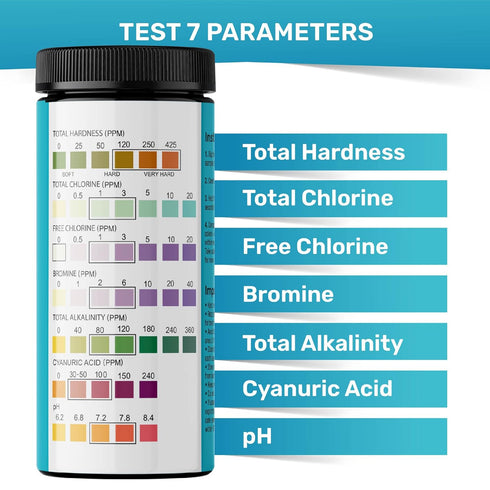 Pool Test Strips 7-in-1, 150 Quick and Accurate Pool and Hot Tub Test Strips - Pool Water Testing Kit for Chlorine, Bromine, pH, Hardness, More - ...