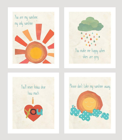 You are My Sunshine Print Collection (Set of Four 16x20 Inch Print Wall Art Prints), Nursery Decor, Kid's Room Decor, Gender Neutral Nursery Decor...