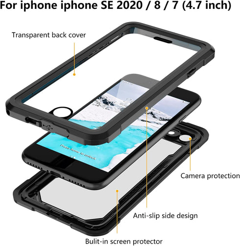 for iPhone SE 2022 Case/SE 2020 Case/iPhone 7/8 Case Waterproof Shockproof,with Built-in Screen Protector,Full Body Heavy Duty Protective Phone Ca...