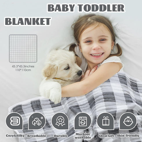 MUKIN Baby Blankets Neutral Cotton Receiving Swaddle Blanket, Large Baby Quilts for Girls Boys. Also for Newborn Nursing Cover, Baby Bath Towels, ...