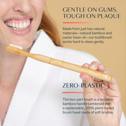 Better & Better Natural Bamboo Toothbrush | Soft Bristles | 100% Plant-Based | Reusable Handle and Replaceable Brush Head | Eco-Friendly, Zero Pla...
