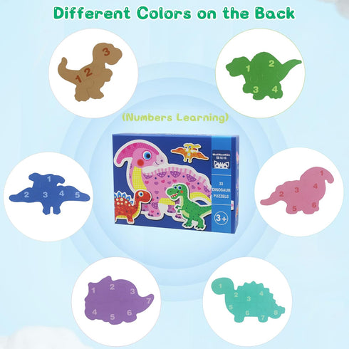 FLYINGSEEDS 6 Packs Dinosaur Wooden Shaped Jigsaw Puzzles for Toddlers Ages 1 2 3, Level-up Puzzles for Beginner, Montessori Learning Toys Prescho...