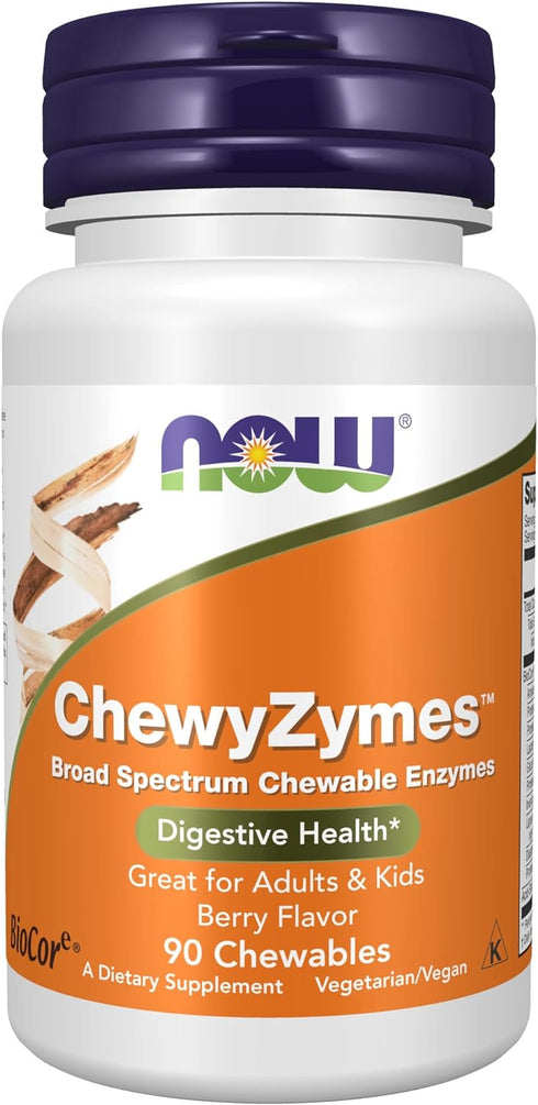 NOW Supplements, ChewyZymes, Broad Spectrum Chewable Enzymes, Berry Flavor, 90 Chewables...