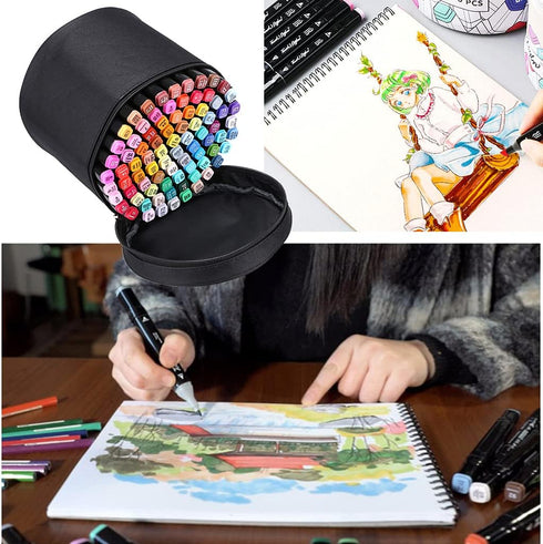 BTSKY Multifunction Marker Case - Zippered Canvas Pen Bag Pencil Organizer Stationary Storage for 80 Markers, Black (NO Compartments Inside)...