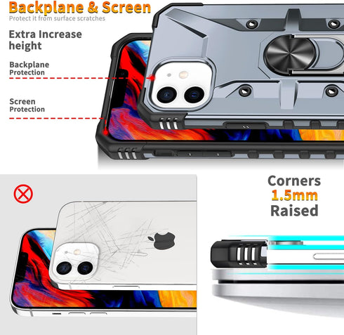 Case for iPhone 12 Case iPhone 12 Pro Case Military Grade Drop Case with Kickstand Metel Ring Magnetic Holder Shockproof Protective for iPhone 12 ...