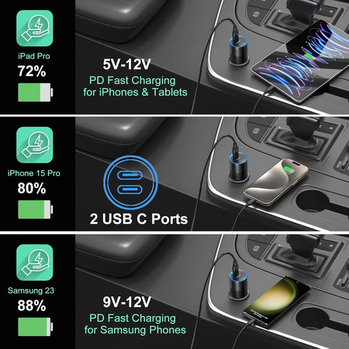 USB C Car Charger 40W, Bangfun Dual Port 12V Car Charger USB-C Cigarette Lighter Adapter Plug PD 3.0 Fast Charging Type C Car Phone Charger for iP...