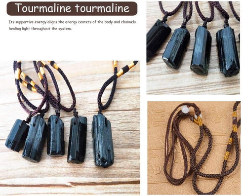 2Pcs Natural Black Tourmaline Stone Pillar Pendant Necklace Tourmaline Amulet Natural Free Form Crystal Healing Pendant...
