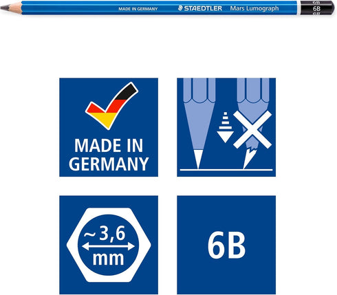 STAEDTLER Lumograph Graphite Drawing and Sketching Pencils 100G6, Set of 6 Degrees in an Attractive Storage Tin (100G6)...