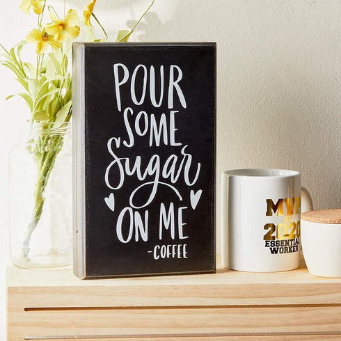 Farmlyn Creek Wooden Coffee Sign - Pour Some Sugar on Me (Black, 6 x 10 Inches) - Coffee Bar Sign...
