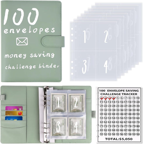 100 Envelopes Money Saving Challenge Binder,100 Day Storage Budgeting Binder Budget Book Cash Saving Challenge Box kit with Pouches,Family Emergen...