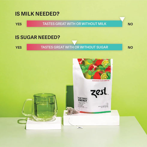 Zest 135mg High Caffeine Energy Leaf Blend - Pomegranate Mojito Green Tea - 20 Pack Bag - All Natural Strong Flavored Healthy Coffee Alternative H...