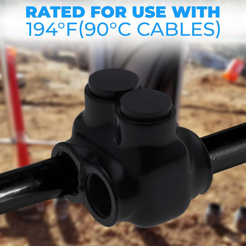 OhLectric Multi Cable Connectors with 2 Port 250 MCM-#6-2 - Dual Entry Splice Electrical Power Connector - Black Insulated Vinyl Coated Wire Conne...