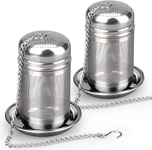 Stainless Steel Tea Infuser 2 Pack,Tea Strainer Set for Loose Tea Leaf,Cooking Infuser for Spices with Tray,Extra Fine Mesh Tea Filters with Exten...
