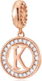 Initial A-Z Letter Charm Bead, Alphabet Charms Rose Gold, Authentic 925 Sterling Silver Charms fit Pandora Charm Bracelets, Necklace, Circle Dangl...