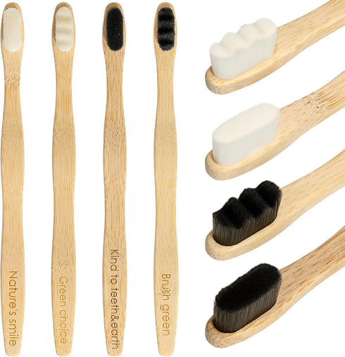 Bamboo Toothbrushes, 10k Ultra Soft Bristles Bamboo Brush, Extra Soft Toothbrushes for Adults, Bamboo Toothbrush Pack of 4...