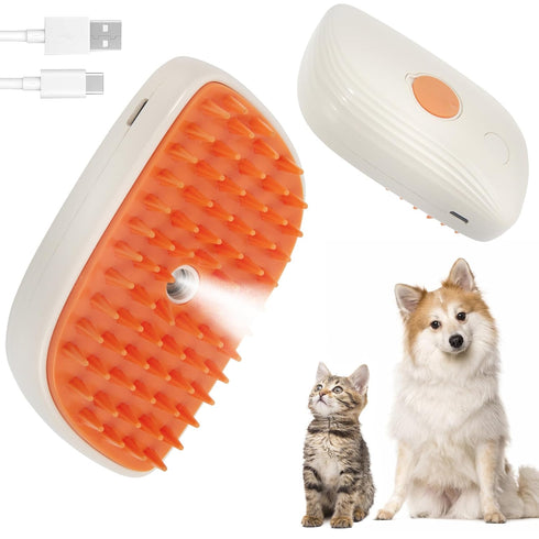 3 in 1 Steam Cat Hair Brush: Spray, Massage and Bath Cleaning for Dogs and Cats, Soft Silicone Brush for Hair Removal, Self-Cleaning Feature for E...