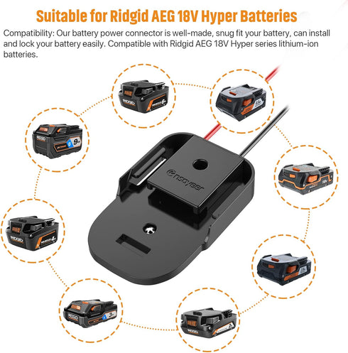 Power Wheel Adapter with Fuse & Switch, Secure Battery Adapter for Ridgid AEG 18V Hyper Lithium Battery, with 12 Gauge Wire,Good Power Convertor f...