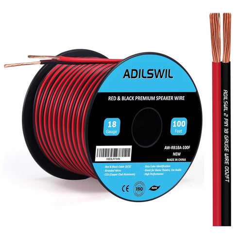 Speaker Wire Cable 18 Gauge 100FT 18/2 AWG CCA Red Black Wire 2 Conductor Bonded Zip Low Voltage Wire DC 12V/24V Stereo Audio Light Car Wire CL2 E...