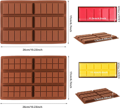 Silicone Chocolate Bar Molds - Rectangle 6 Hole Wax Melt Molds Engery Bar Silicone Molds, Non-Stick Break Apart Chocolate Silicone Mold Set of 2...