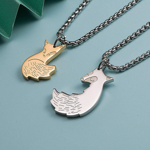 Couple Fox Necklace - Stainless Steel Fox Couples Necklaces Jewelry Gift for Valentine's Day...