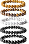 5pcs Bracelets set for Men, Natural Stone Mens Beaded Bracelets, 8mm Tiger Eye Lava Rock Black Agate Bracelet...