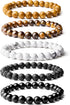 5pcs Bracelets set for Men, Natural Stone Mens Beaded Bracelets, 8mm Tiger Eye Lava Rock Black Agate Bracelet...