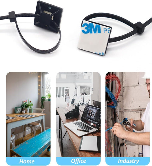 3/4" Zip Tie Mounts - 60 PCS Self Adhesive Cable Tie Mounts Wire Cable Anchors Squares Holders for Cable Management Outdoor Indoor (White, 60PCS- ...