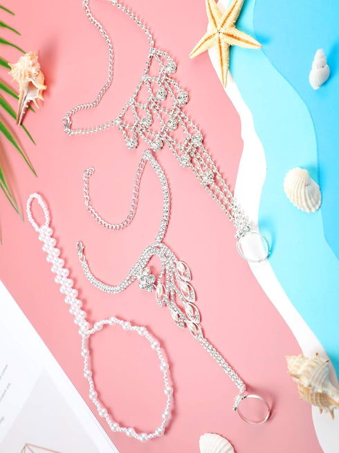 Hicarer 6 Pieces Foot Jewelry Barefoot Sandals for Women Rhinestone Anklets Bohemian Foot Chain for Beach Wedding Valentine's Day...