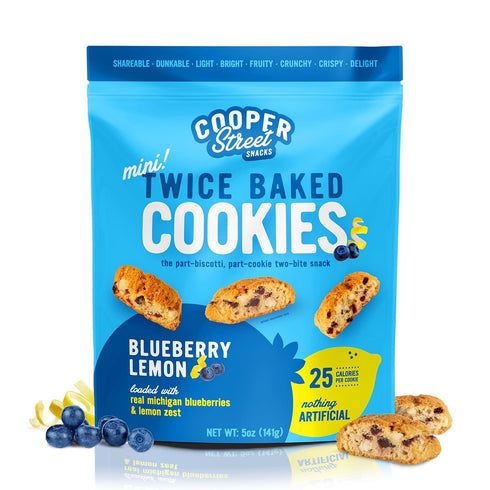 Cooper Street Twice Baked Lemon Blueberry Biscotti Cookies - Light and Crispy Coffee Cookie Bites - Traditional Low Calorie Italian Snacks for Adu...