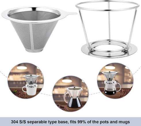 Pour Over Coffee Maker,Coffee Filter,Slow Drip Paperless Stainless Steel Cone Coffee Dripper(1 Cup)...