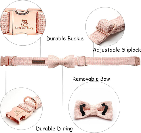 Lionheart glory Dog Bow Collar Pink Dog Collars for Female Dogs Adjustable Soft Dog Collars with Bowtie, Pet Collars Bow Tie for Large Dogs Gift...