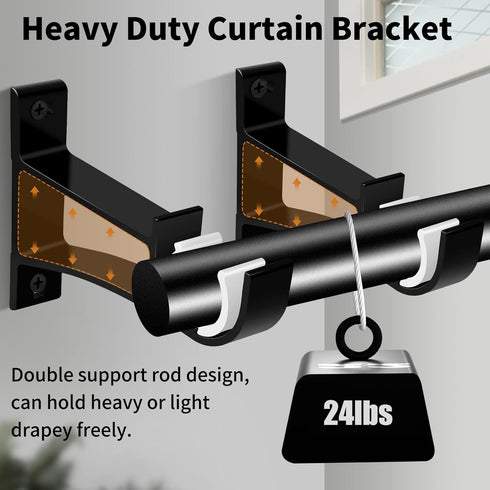 KOLAKO 4 Pack Curtain Rod Bracket, Heavy Duty Curtain Rod Holders Single Decorative Rod Hooks Hanger for 1 Inch Drapes Rod, Black...