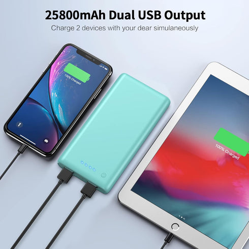 Portable Charger Power Bank 25800mAh Huge Capacity External Battery Pack Dual Output Port with LED Status Indicator Power Bank for iPhone, Samsung...