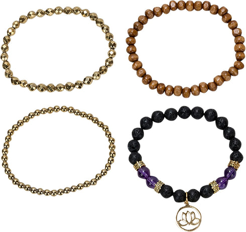 SPUNKYsoul Lotus New Beginnings Bracelet Hematite Amethyst and Lava for healing Stack Bracelet Set Collection...