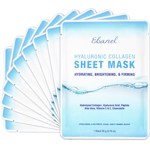Ebanel 10 Pack Collagen Face Mask, Instant Brightening & Hydrating Face Sheet Mask with Aloe Vera, Hyaluronic Acid, Vitamin C and E, Chamomile, An...