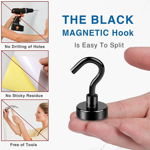 LOVIMAG Black Magnetic Hooks, 25lbs Strong Magnetic Hooks Heavy Duty with Epoxy Coating for Refrigerator, Magnetic Cruise Hooks for Hanging, Class...