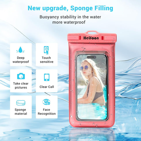 Floating Waterproof Phone Pouch Filled with Sponge Universal Cellphone Dry Bag Case with Lanyard for iPhone 15 14 13 12 Pro Max Xs Max XR X 8 7 6S...