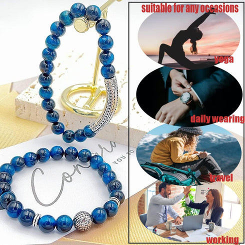 BOMAIL Men Women 8mm Tiger Eye Stone Beads Bracelet Elastic Natural Stone Yoga Bracelet Bangle Fashion Jewelry Gifts...