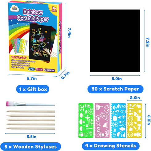 ZMLM Scratch Art for Kids Toy: 60 Rainbow Scratch Paper Art Supplies Kits for Boy Girl Birthday Gift Arts Crafts Classroom Supplies for Kids Party...