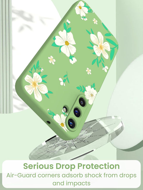 for Samsung Galaxy A15 5G Case, Girls Women Florals Liquid Silicone Phone Case, Shockproof Anti-Scratch Soft Protection Case with 2X Screen Protec...