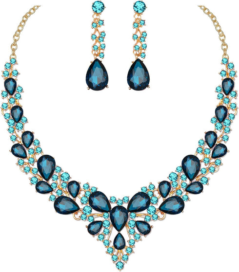 Women's Statement Necklace Earrings Set for Bride Austrian Crystal Wedding Bridal Costume Jewelry Sets...
