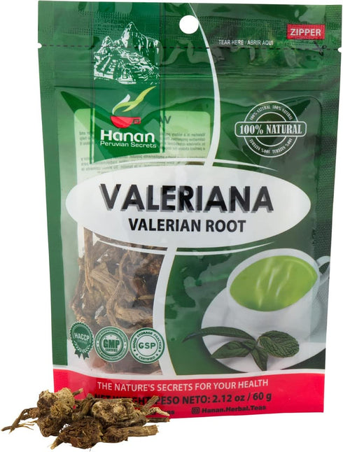 Hanan Valerian Root 2.1oz (60g) - Loose Herb Valeriana Herbal Tea from Peru – Nature’s Calming Supplement 2.12 Ounces per Pouch Valeerian Valerain...