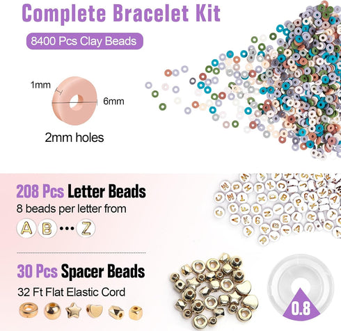 ONTODEX 8638pcs Bracelet Making Kit, Clay Beads Bracelet Kit 12 Colors Friendship Bracelet Heishi Beads Jewelry Making Supplies for Girls Adults T...