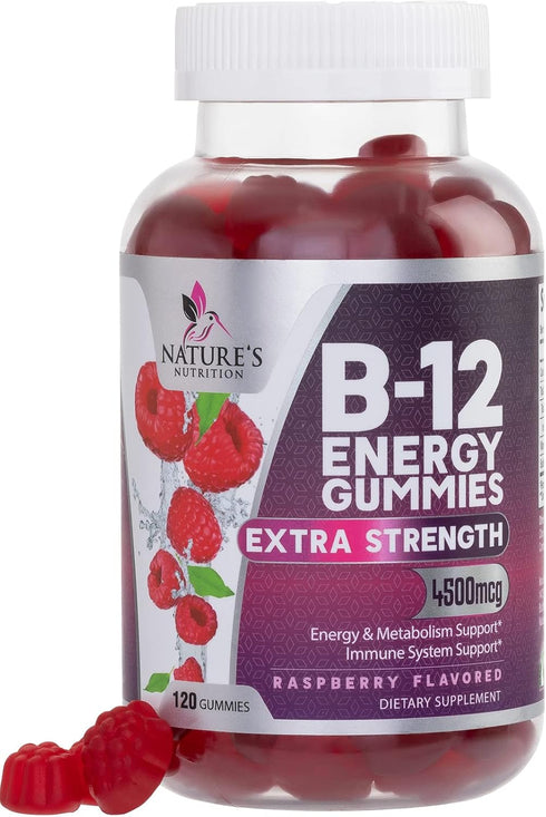 Vitamin B12 Energy Gummies - Extra Strength 4500 mcg Energy Chews for Metabolism & Nervous System Health Support, B-12 Gummy Chewable Supplement f...